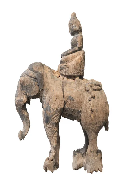 与和尚木大象雕塑在白色背景上 — 图库照片