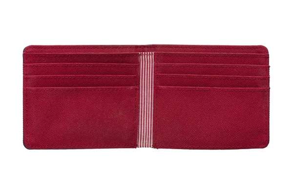 Винтажный красный бумажник (открытый) на белом фоне — стоковое фото