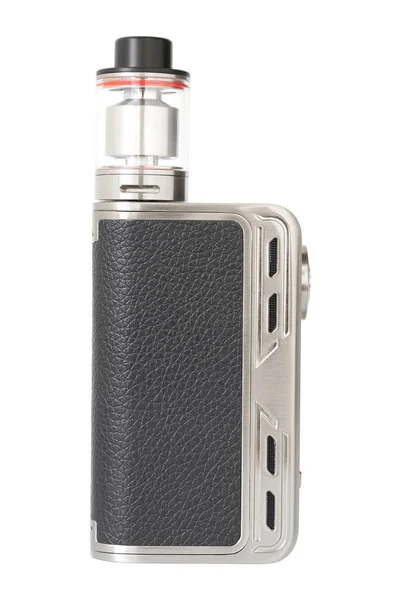 Stainless with leather E-cig and glass tank on white background — Stock Photo, Image