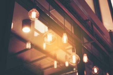 Kafe duvar arka plan dekoratif antika edison tarzı Işık Ampüller