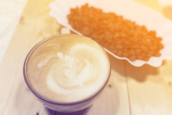 Heißer Kaffee Mit Latte Art Vintage Filterbild — Stockfoto