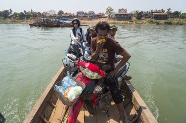 Champasak, Laos-Feburay 16, 2017: sabah, Champasak, Laos insan ve yaşam atmosferini.
