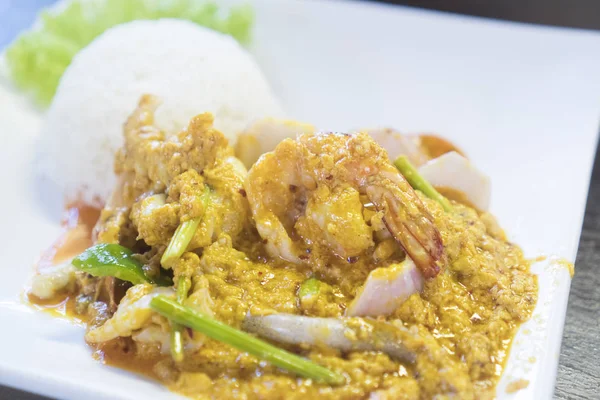 Thai Rák Curry Recept Rák Curry Thai Infhasznált Vörös Kókusz — Stock Fotó