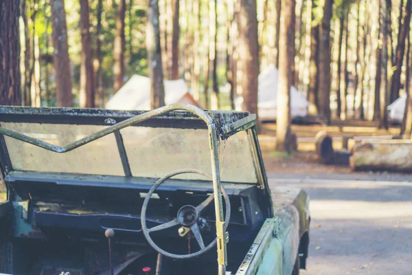 old car in the forest, vintage filter image