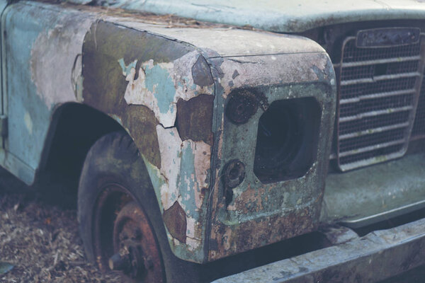 old car in the forest, vintage filter image