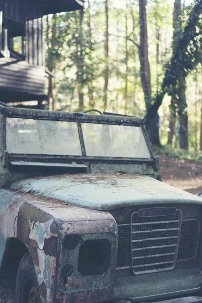 Stary Samochód Lesie Vintage Filtr Obrazu — Zdjęcie stockowe