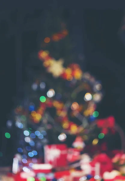 Casa Natale Camera Con Albero Illuminazione Bokeh Festivo Sfondo Vacanza — Foto Stock