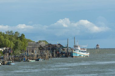 Samutsakhon, Thailand-October 11, 2017: Coastal fishing boats in the seaside area of Thailand. in Samutsakhon, Thailand 
