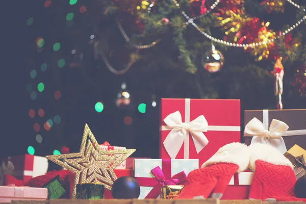 Fundo Natal Com Decorações Caixas Presente — Fotografia de Stock
