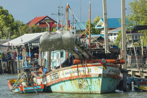 Samutsakhon Thailand October 2017 Coastal Fishing Boats Seaside Area Thailand —  Fotos de Stock