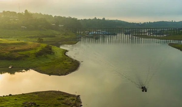 Vista Del Puente Madera Más Largo Tailandia — Foto de Stock