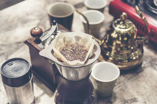 Kits Making Fresh Coffee Vintage Tone — Stock Photo, Image