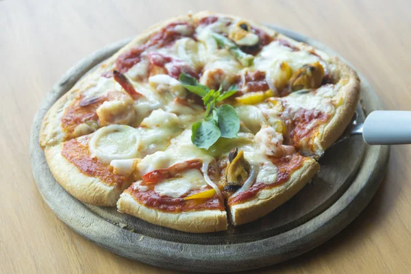 Pizza Seafood Wooden Board — Photo