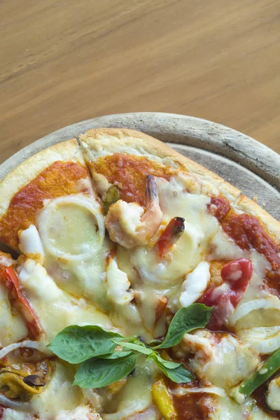 Pizza Seafood Wooden Board — Stock fotografie