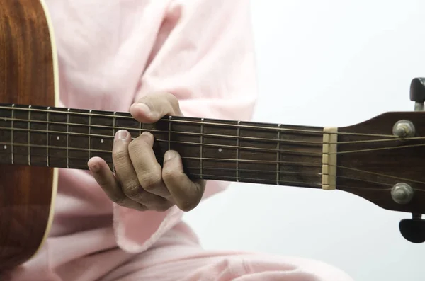 Hand Holding Guitar White Background — Photo