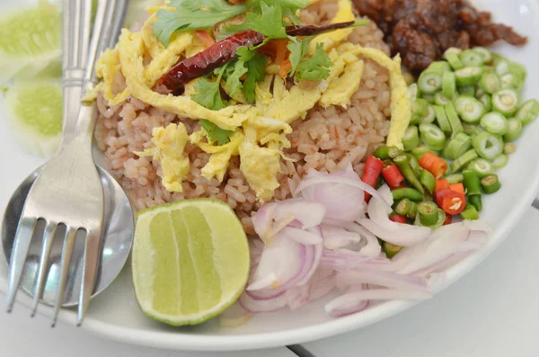 Thai Food Combo Fried Rice Bbq Pork Salad — Stock Photo, Image