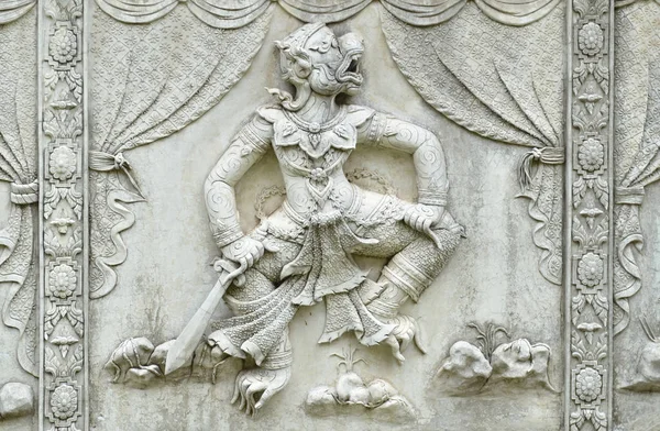 Arcydzieło Tradycyjnego Stylu Tajskiego Sztukateria Sztuki Stary Temat Ramayana Historię — Zdjęcie stockowe