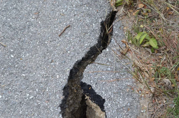 crack in the road close up