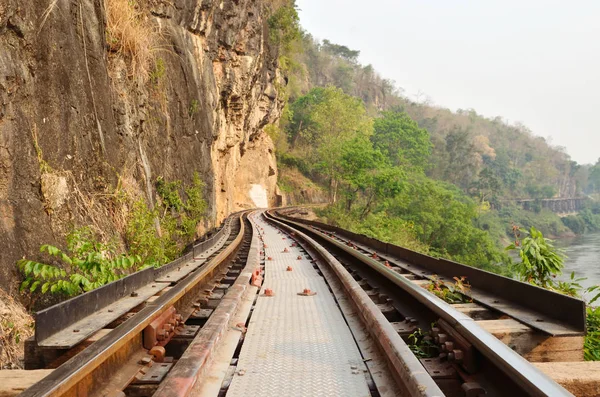 Ferrovia Morta Lado Penhasco Longo Rio Kwai Tailândia — Fotografia de Stock