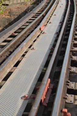 close up of railway tracks on the road 