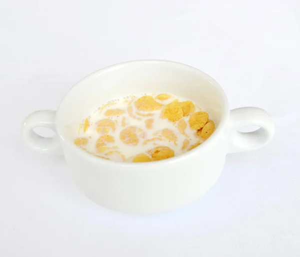 White Cup Cornflakes Milk — ストック写真