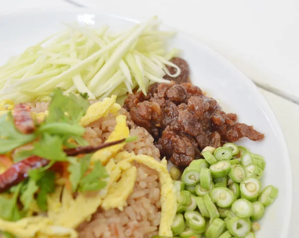 Thai Food Combo Fried Rice Bbq Pork Salad — Stock Photo, Image