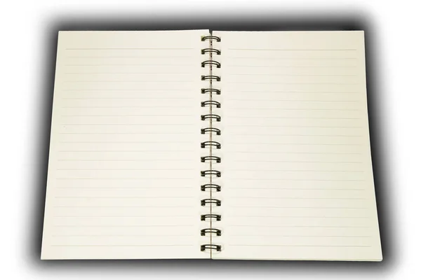 Notebook Vuoto Aperto Isolato Con Pagine Allineate — Foto Stock