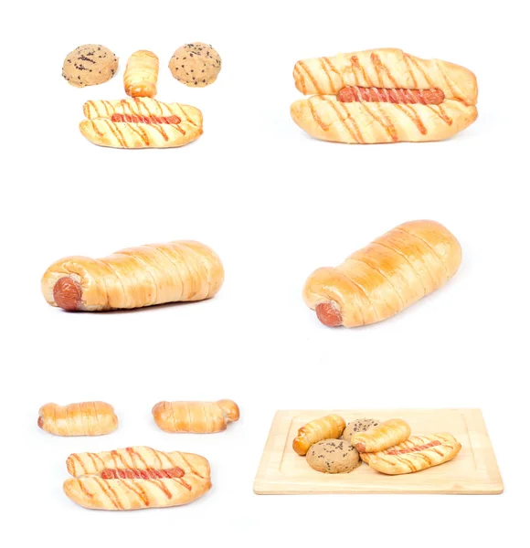 Set Different Types Bakery Isolated White Background — Stok fotoğraf