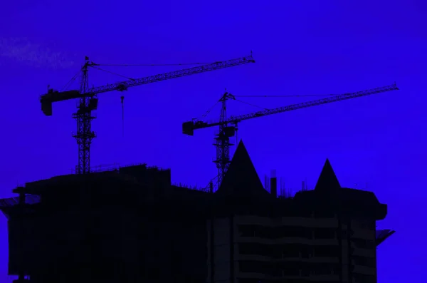 Crépuscule Sur Grue Construction — Photo