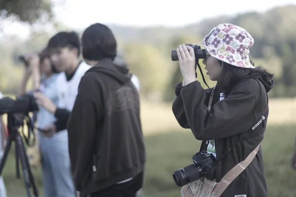 Nakhonratchasima Thajsko Listopad Pozorování Ptáků Přírody Milenci Turisté Pozorovat Pták — Stock fotografie