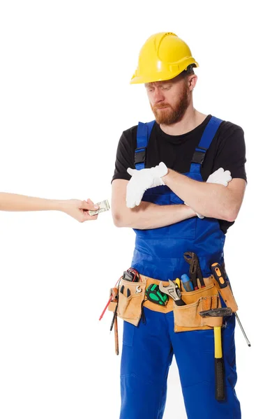 Homme constructeur en uniforme et gants blancs — Photo