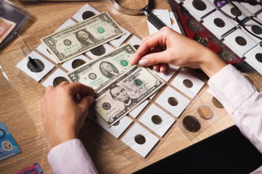Kadın dolar bir kümesini ceplerinde tutar.