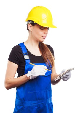 Bir not defteri ile üniformalı kadın Oluşturucu