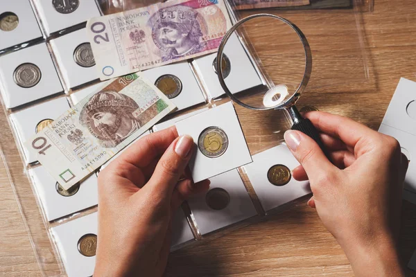 Kadının elinde Zlotisi sikke