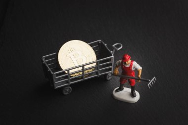 Bitcoins siyah arduvaz taş, yumuşak odak arka plan