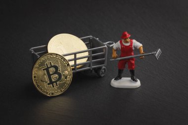 Bitcoins siyah arduvaz taş, yumuşak odak arka plan
