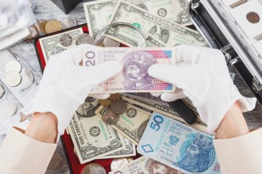 Polonya Zlotisi beyaz eldivenlerle elinde