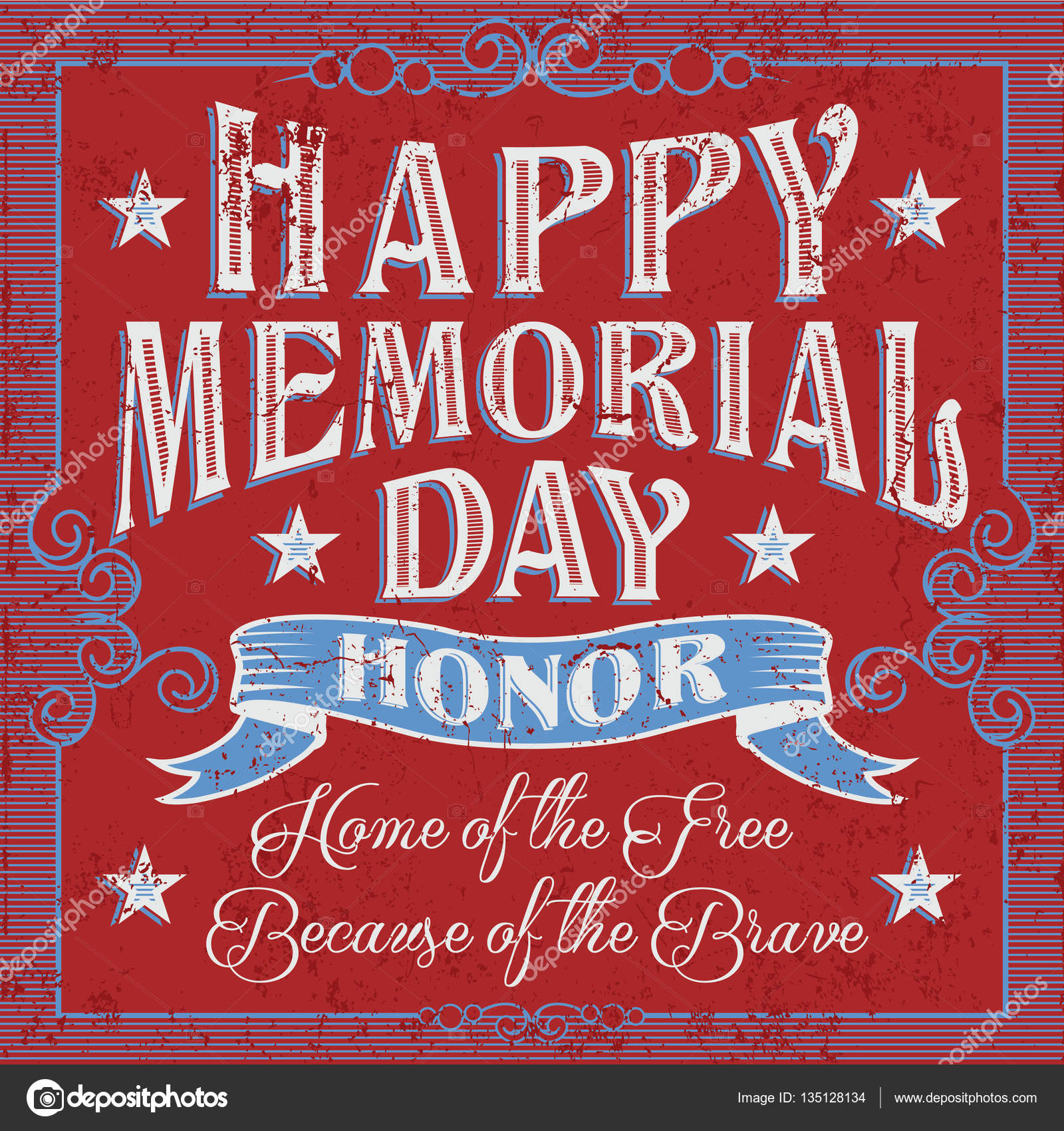 Vintage Happy Memorial Day Card Vector Image By C Bowxwod Vector Stock 135128134