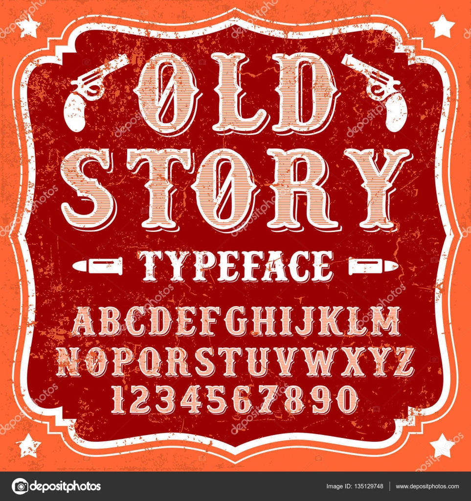 Старая История - Старинный Шрифт Cowboy Векторное Изображение.