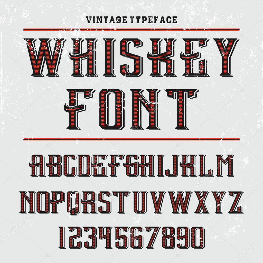 Vector vintage Whiskey label alphabet font type