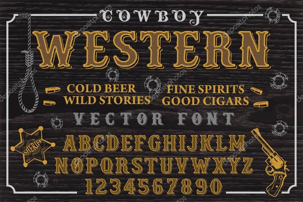 Font. Cowboy western, handcrafted typeface
