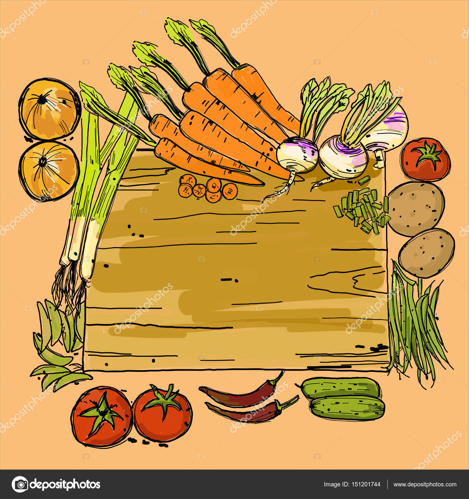 Cutting board and vegetables Royalty Free Vector Image