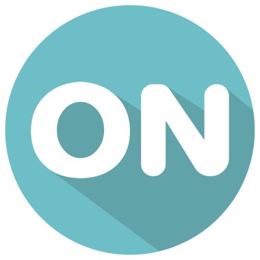 Yuvarlak beyaz harflerle 