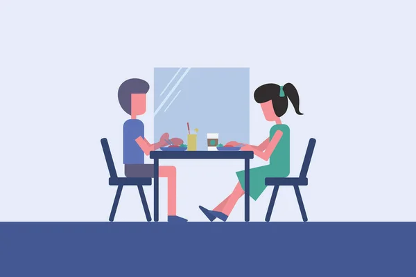 Dos Personas Sentadas Cenando Con Escudo Medio Para Mantener Distanciamiento — Archivo Imágenes Vectoriales