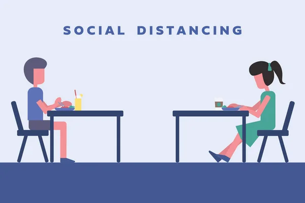 Couple Assis Des Tables Séparées Pour Garder Une Distance Sociale — Image vectorielle