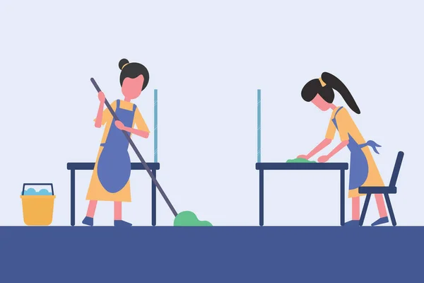 Entretien Ménager Nettoyage Tables Chaises Sols Surfaces Avec Des Désinfectants — Image vectorielle