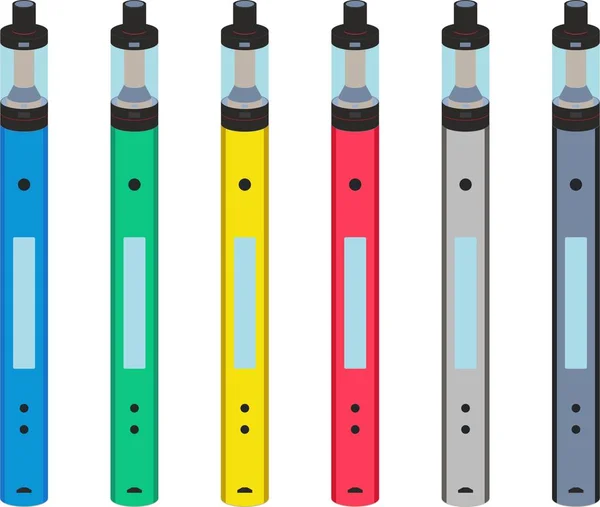 Vaporizador com atomizador RDTA em diferentes cores, plano, vetor — Vetor de Stock