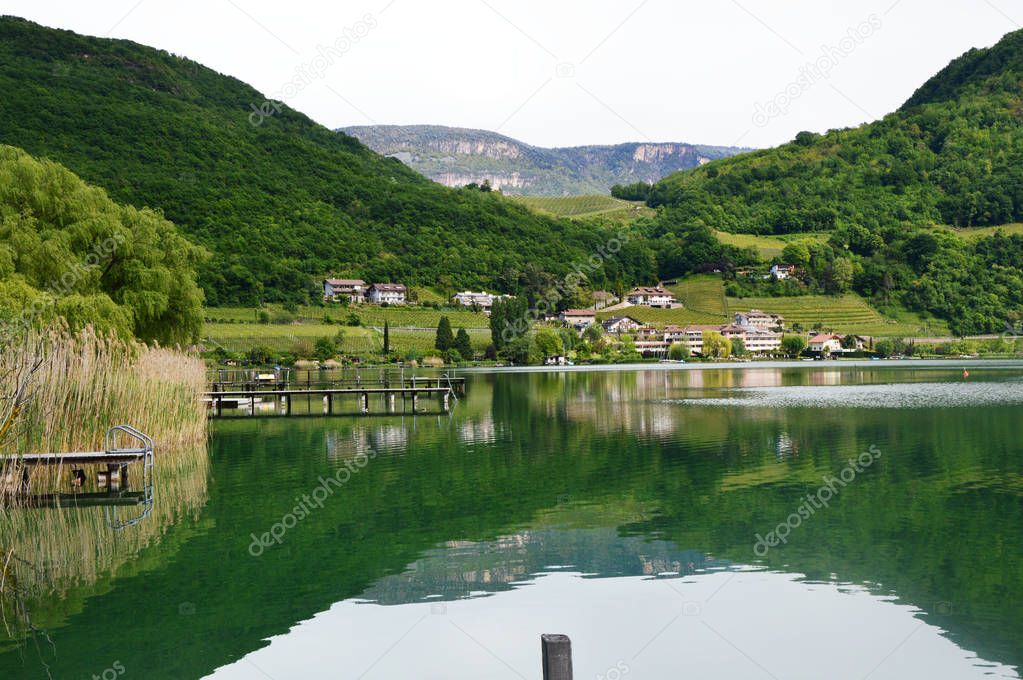 View of Lake Caldaro in Bolzano/Bozen Sudtirol, Italy