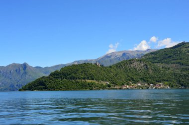 View of Monte Isola from ferry on Lake Iseo, Lombardy, Italy clipart