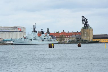 Kopenhag, Danimarka - 31 Mayıs 2017: Hdms Peder Skram F352 Peder Skram-sınıfı Fırkateyn Royal Danimarka 1990 kadar kullanımda olan Deniz Kuvvetleri'nde yapıldı. Şimdi, Kopenhag, Danimarka Holmen dayandığı 
